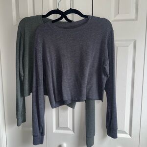 Blue-Grey and Green Long Sleeve Crop Top
